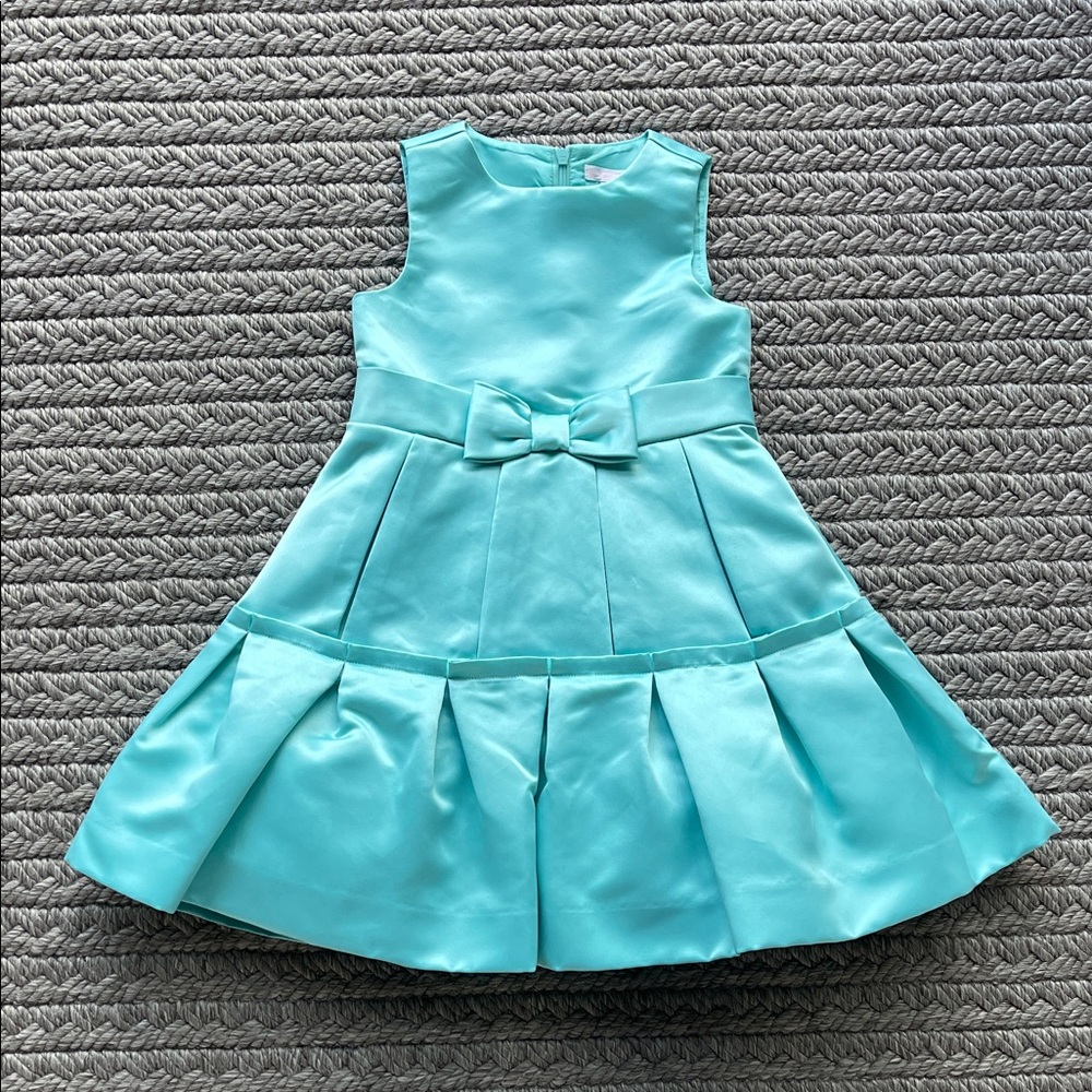 Janie and Jack Turquoise Pleated Dress with Bow